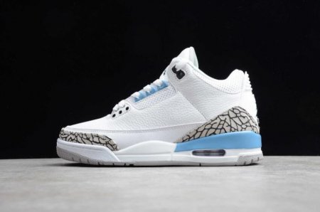 Men's | Air Jordan 3 Retro White Valor Blue Tedh Grey Basketball Shoes