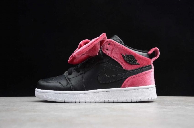 Women's | Air Jordan 1 Mid Bow GS Black Noble Red Basketball Shoes