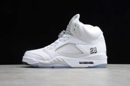 Men's | Air Jordan 5 Retro SNGL DY White Silver Basketball Shoes