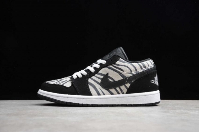 Women's | Air Jordan 1 Low Black Zebra Black White Basketball Shoes