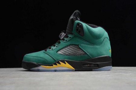 Women's | Air Jordan 5 Retro SNGL DY Green Yellow Black Basketball Shoes