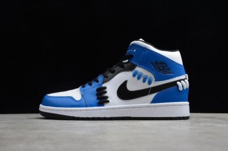 Men's | Air Jordan 1 Mid Quil Ted Game Royal White Blue Black Basketball Shoes