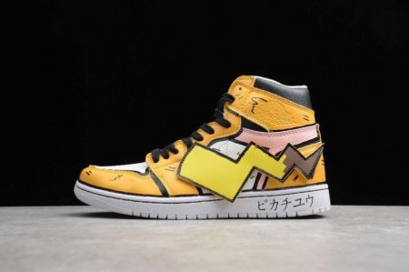 Women's | Air Jordan 1 Mid DIY Pikachu Custom Yellow White Basketball Shoes