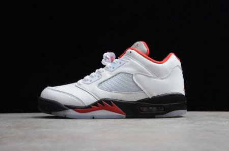 Men's | Air Jordan 5 Retro White Red Black Basketball Shoes