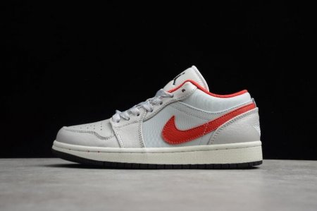 Men's | Air Jordan 1 Low PRM GS Metallic Silver Red Tumbled Leather Swooshes Basketball Shoes