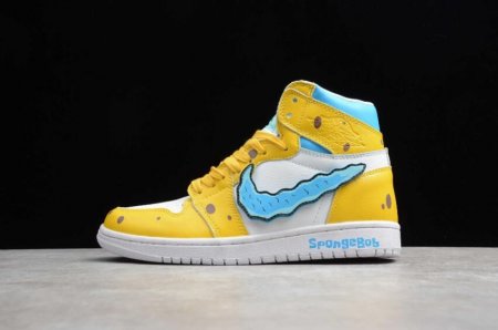 Men's | Air Jordan 1 SpongeBob Yellow White Blue Basketball Shoes