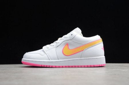 Women's | Air Jordan 1 Low Edge Glow GS White Lemon Venom Pink Blast Basketball Shoes