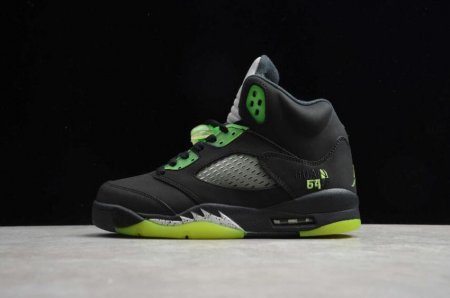 Men's | Air Jordan 5 Retro Q54 Black Fluorescent Green Basketball Shoes