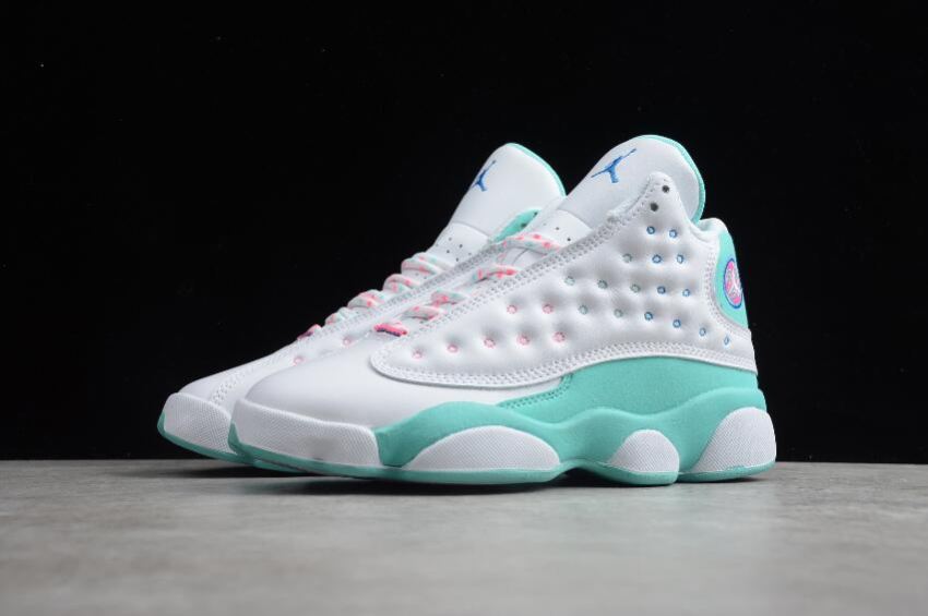 Women's | Air Jordan 13 Retro GS White Soar Aurora Green 439358-100 Basketball Shoes