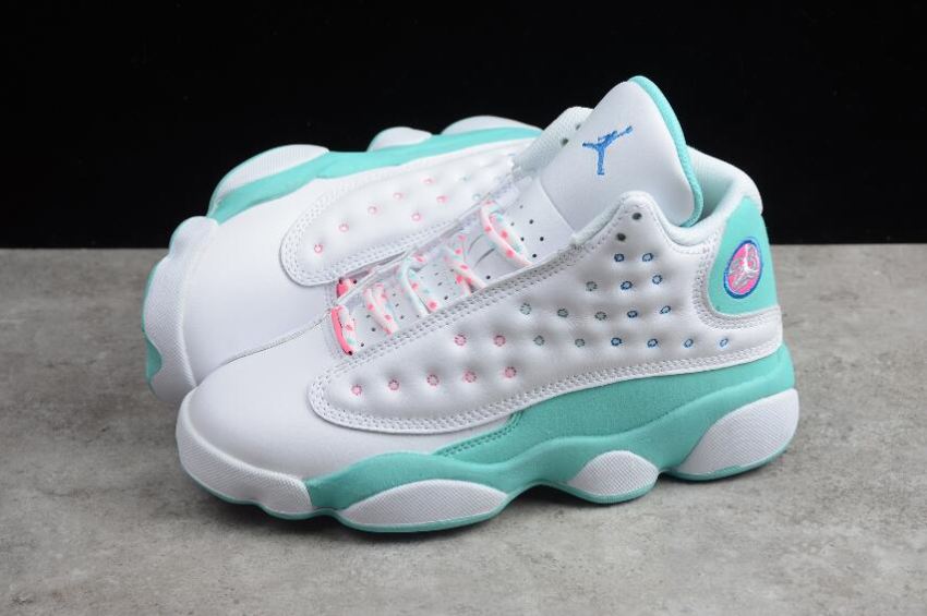 Women's | Air Jordan 13 Retro GS White Soar Aurora Green 439358-100 Basketball Shoes