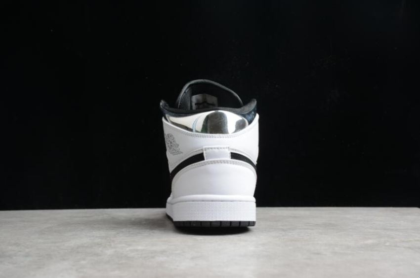 Men's | Air Jordan 1 Mid White Metallic Silver Black Basketball Shoes