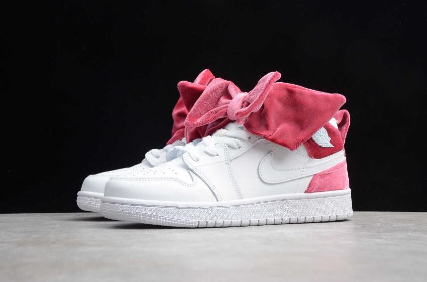Women's | Air Jordan 1 Mid Bow GS White Noble Red Basketball Shoes
