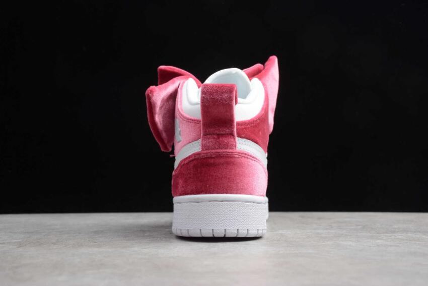 Women's | Air Jordan 1 Mid Bow GS White Noble Red Basketball Shoes