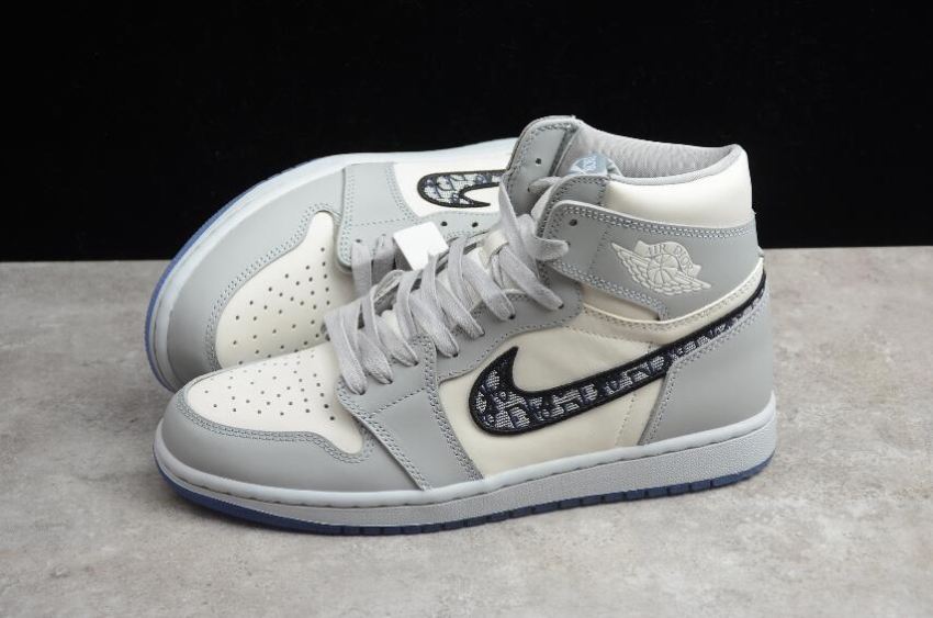 Men's | Dior x Air Jordan 1 High OG Wolf Grey Sail-Photon Dust-White Basketball Shoes