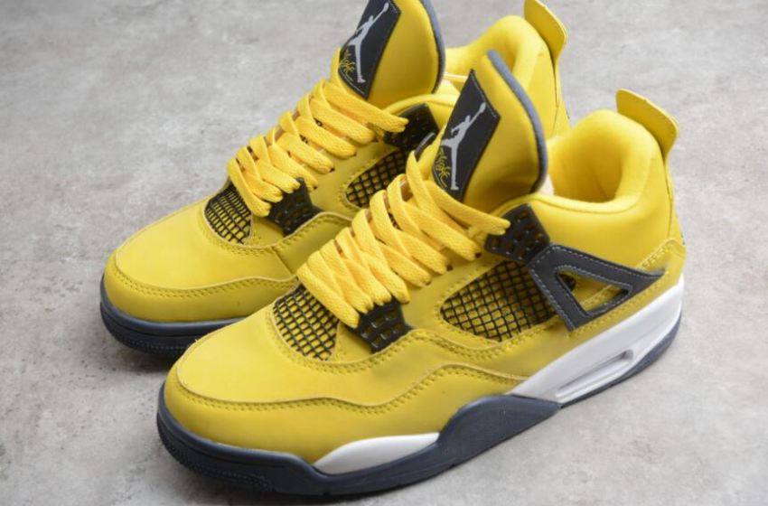 Men's | Air Jordan 4 Retro Lightning Tour Yellow Dark Blue Grey Basketball Shoes